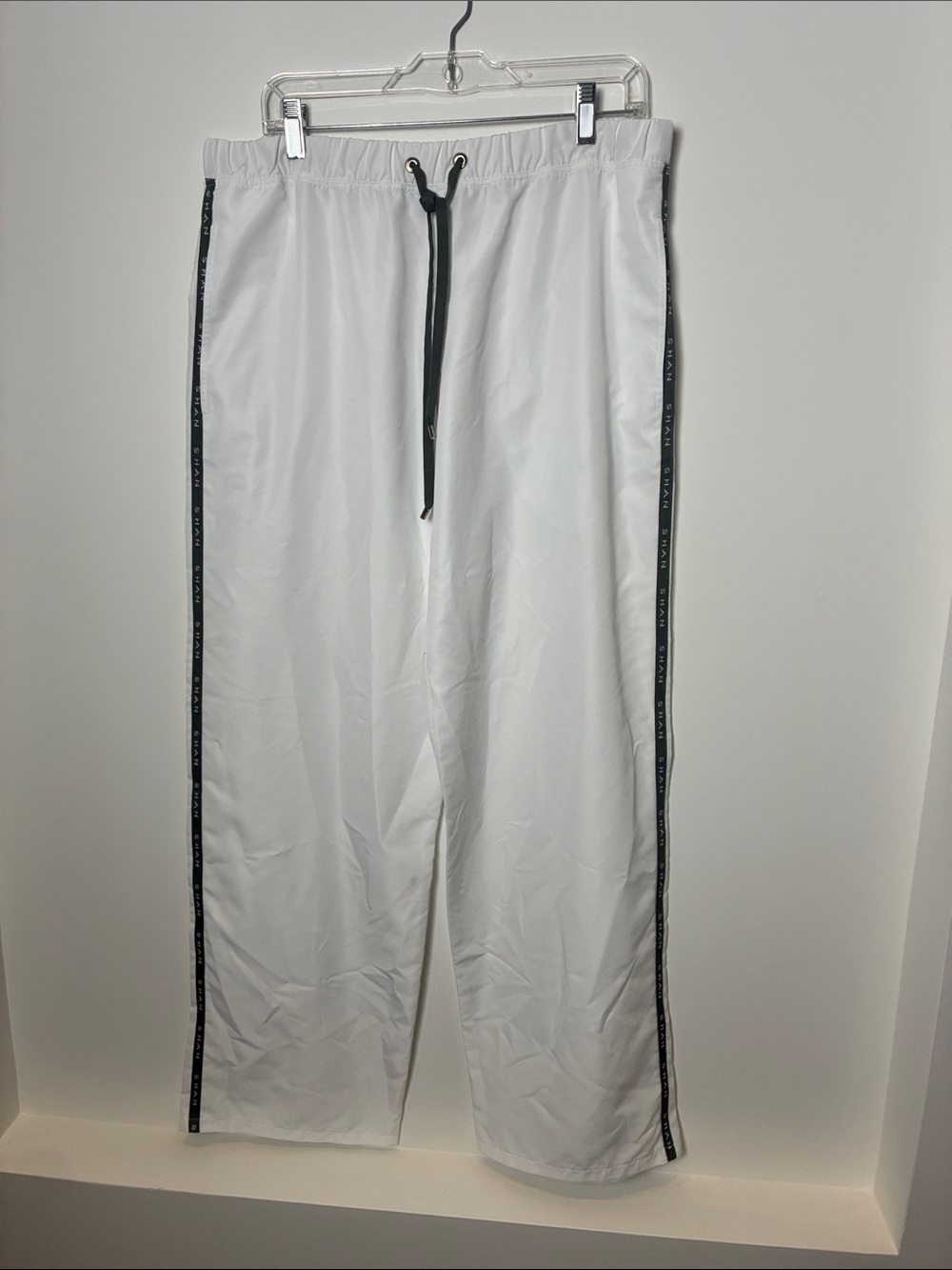 SHAN White Joggers with grey Side Tape